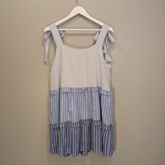 Blu Pepper Dress Color Block Stipes Tie-Shoulder Timeless Preppy Chic - Size L - Picture 3 of 8